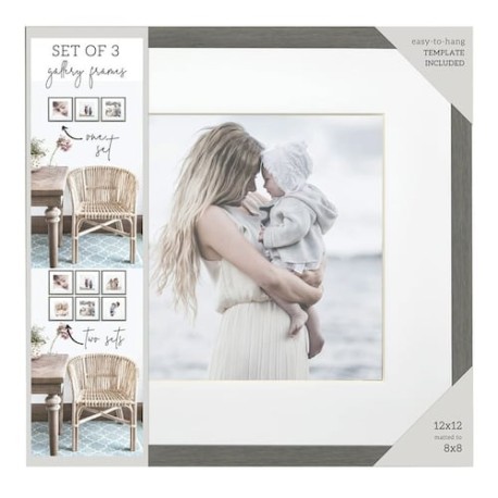 Portaretrato Gallery Frames 12x12 a 8x8 set de tres marcos gris